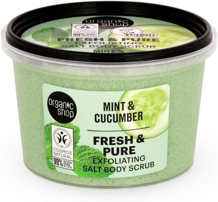 Organic Shop 250ml Body Scrub Fresh Pure Exfoliating Mint Cucumber