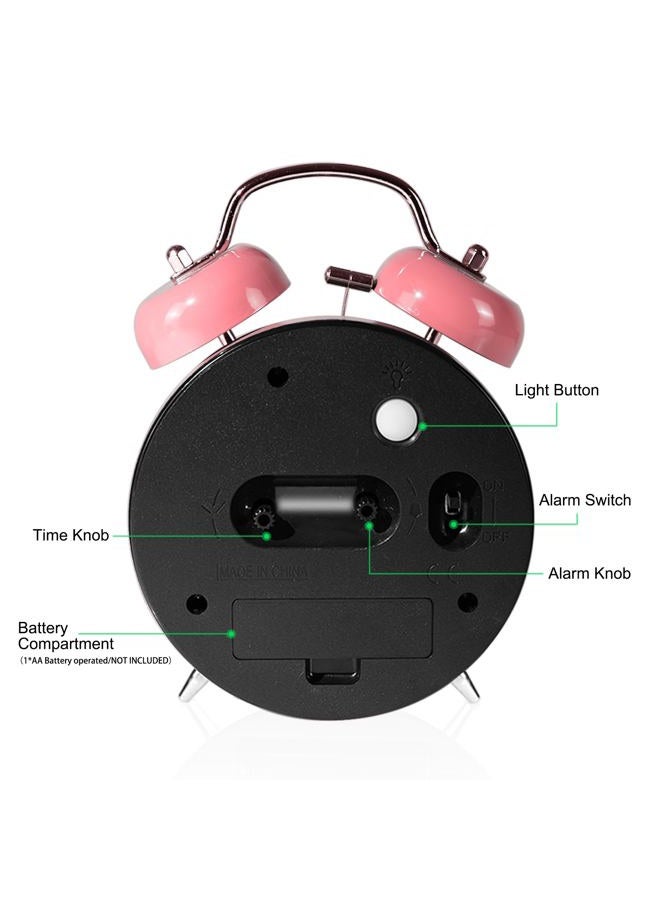 AYRELY Super Loud Alarm Clock for Heavy Sleepers Adults,Twin Bell Retro 4 Inch Silent Non-Ticking Quartz with Backlight, Metal dial, Alarm Clocks for Bedrooms Bedside (Pink) - Image 5