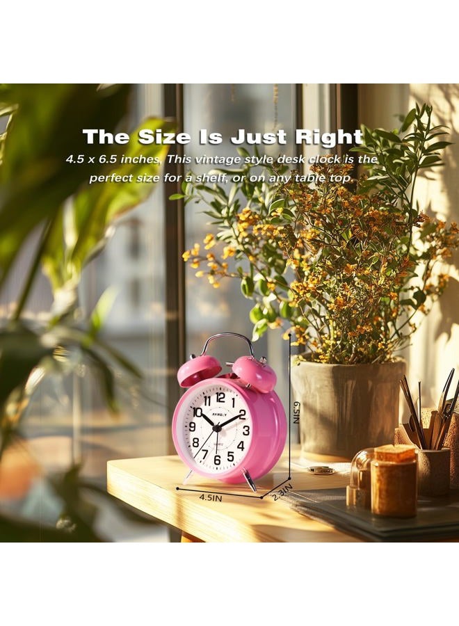 AYRELY Super Loud Alarm Clock for Heavy Sleepers Adults,Twin Bell Retro 4 Inch Silent Non-Ticking Quartz with Backlight, Metal dial, Alarm Clocks for Bedrooms Bedside (Pink) - Image 3