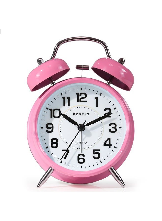 AYRELY Super Loud Alarm Clock for Heavy Sleepers Adults,Twin Bell Retro 4 Inch Silent Non-Ticking Quartz with Backlight, Metal dial, Alarm Clocks for Bedrooms Bedside (Pink) - Image 1