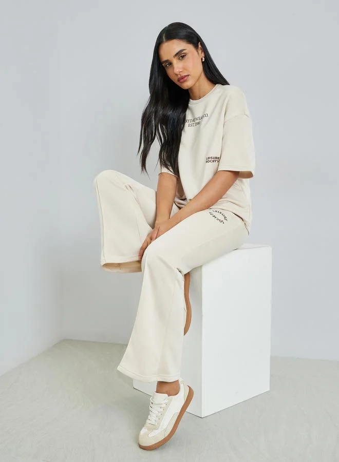 Styli Cream Oversized Placement Print Terry T-Shirt