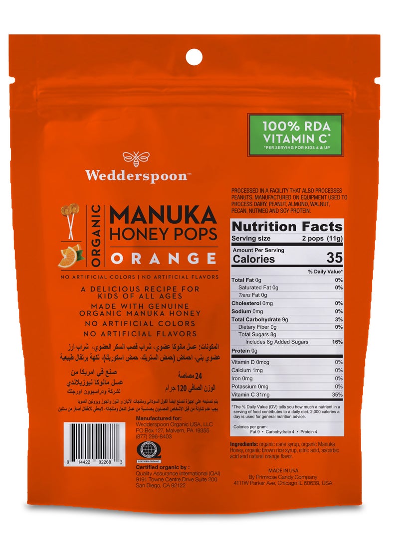 Wedderspoon MANUKA HONEY LOLIPOPS ORANGE 24 PC  - Image 3