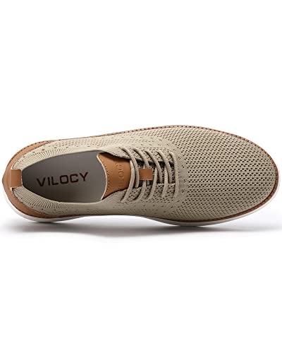 VILOCY أحذية رجال فيلوسي الكاجوال الرياضية أكسفورد للأعمال مزودة بأربطة خفيفة الوزن مريحة وقابلة للتنفس للمشي نسيج شبكي عصري كاكي، EU42.5 - Image 3