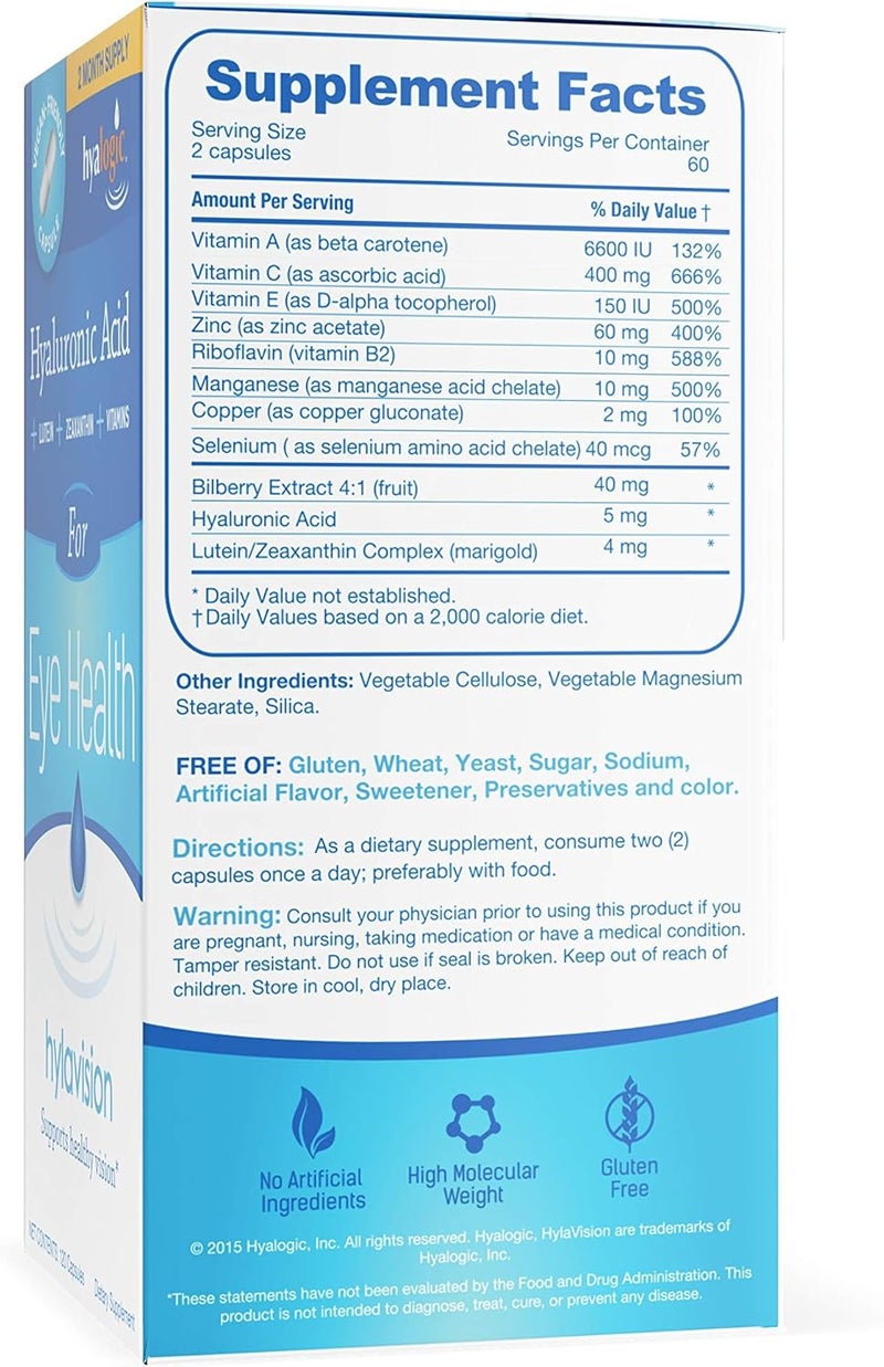 Hyalogic HylaVision Eye Health Supplements Hyaluronic Acid Lutein and Zeaxanthin Dietary Supplements for Vision Support 120 Capsules Vegan Formula by Hyalogic - Image 2