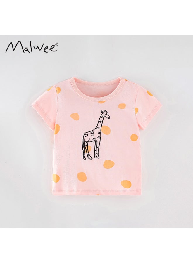 Malwee Girls' Tops Summer European And American Print Casual Short Sleeve Round Neck T-shirt Children's Clothing