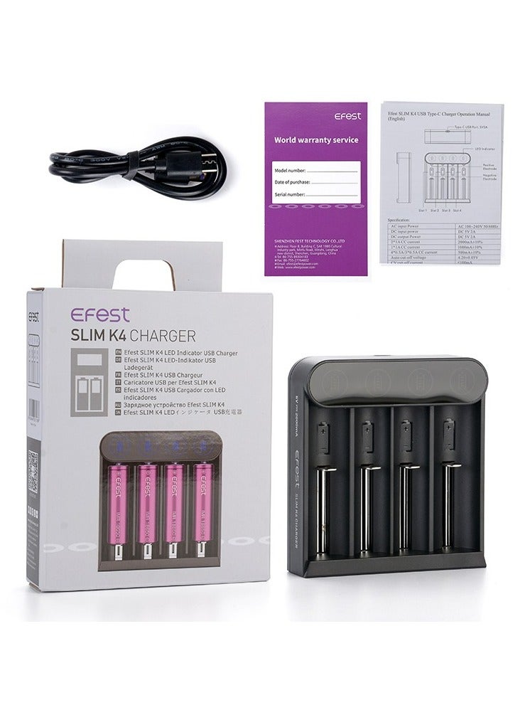 Efest Slim K4 Battery Charger – 4-Slot Charger for Li-ion Rechargeable Batteries - Image 1