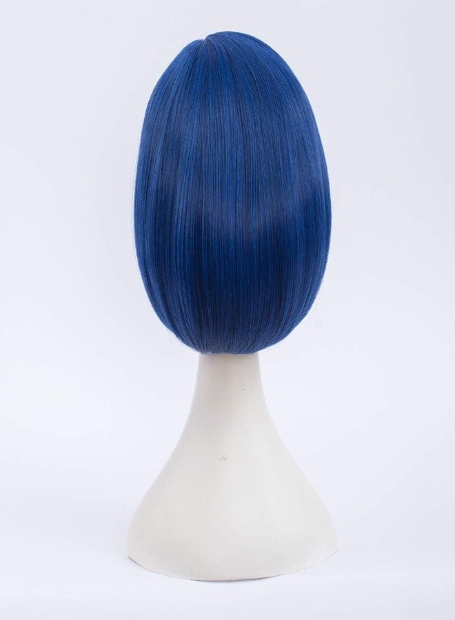 MORTICIA Short Straight Blue Women Bob Full Bang Girls Wig with Gold Dragonfly Hairpin (Kid) - Image 5