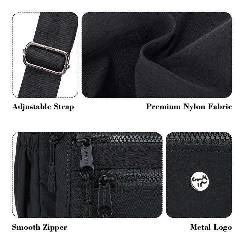 AOCINA Crossbody Bags for Women Multi Pocket Nylon Lightweight Ladies Purses Messenger Shoulder Handbags Satchel Travel Bag (Black) - Image 5