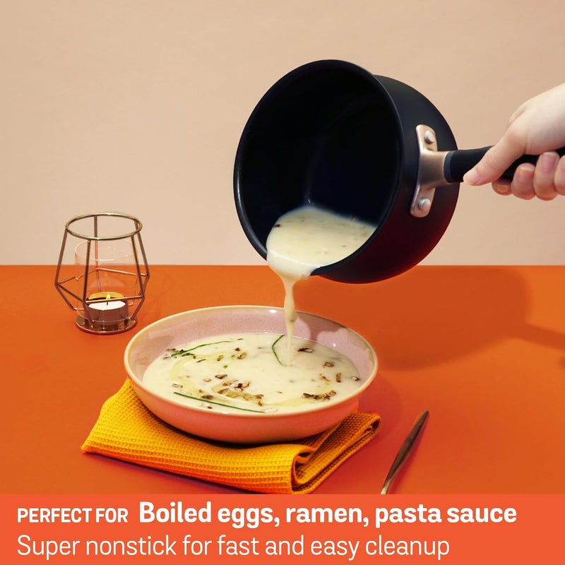 MEYER Nonstick Saucepan, 2 quart / 6" Induction Compatible Sauce Pan, Hard Anodized Nonstick, Dishwasher Safe, Oven Safe, Matte Black with Silicone Handles, Accent Series Cookware, Small, 2qt | 6 inch - Image 2