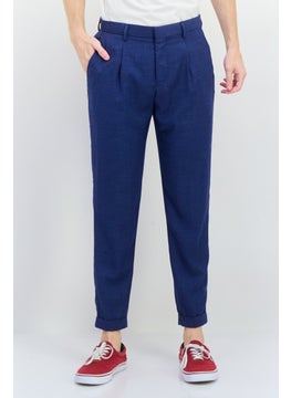 Men Regular Fit Solid Dress Pants, Navy