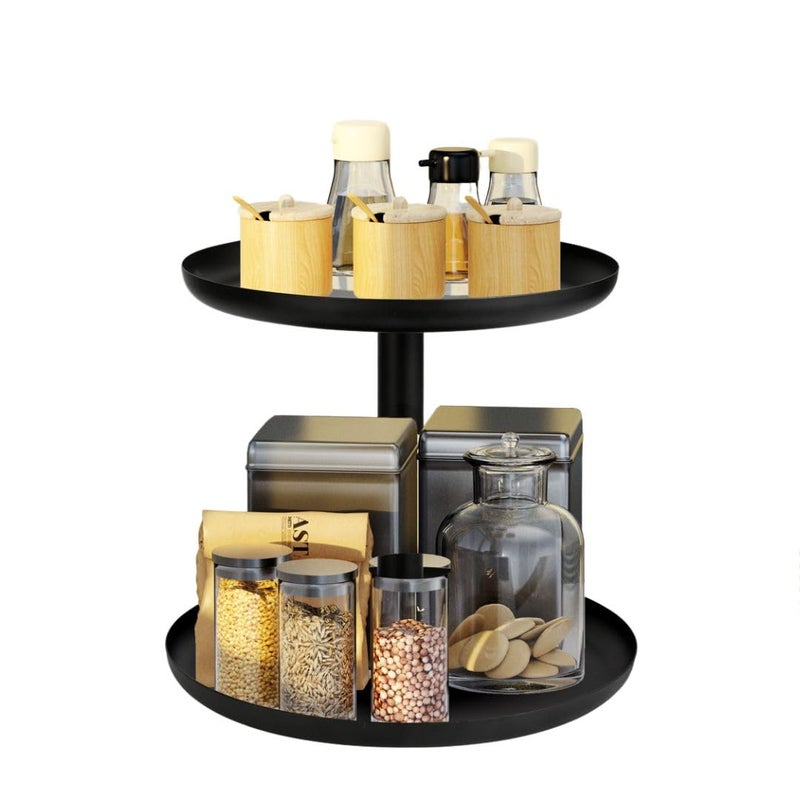IBERG 2Tier Metal Lazy Susan Organizer Black 910  Modern Rotating Spice Organizer for Kitchen  Pantry