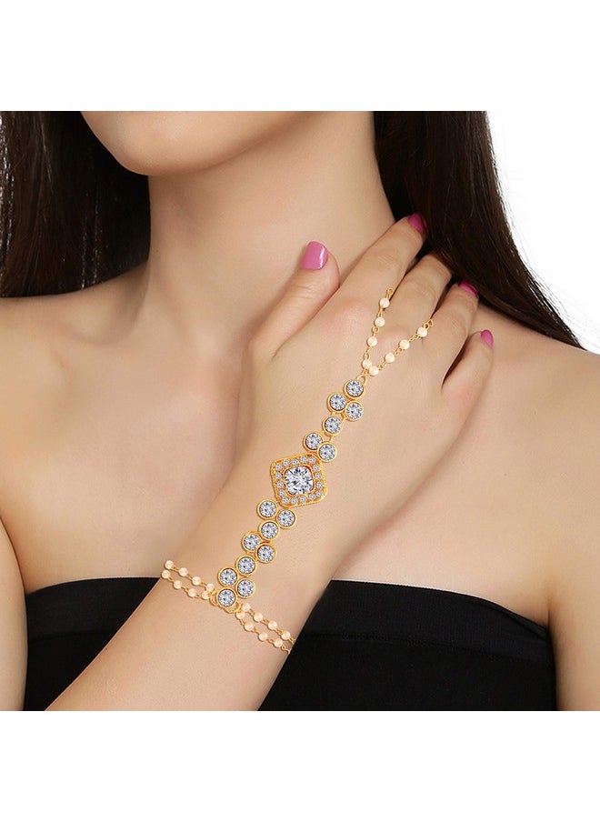 I Jewels I Jewels Traditional Gold Plated Pearl Hath Punja Bracelet with Ring for Women (PIJ015W)  - Image 2