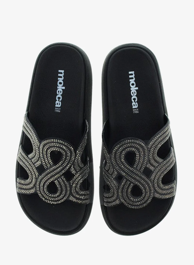 Moleca Black Flat Sandals for Women – Stylish Ladies Flat Sandals & Comfortable Flat Slippers for Women | Best Price UAE