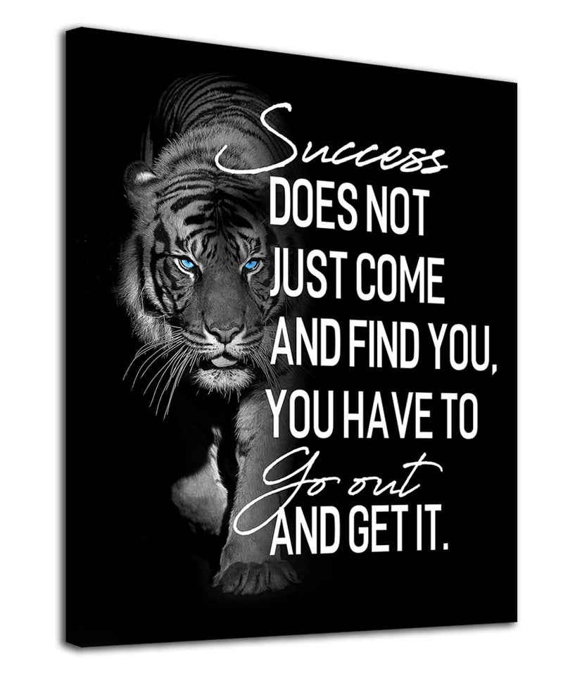 tigeridge Inspirational Wall Art for Bedroom Living Room Success Does Not Just Come Black and White Motivational Canvas Picture Tiger Words Art Quote Sign Home Office Wall Decor Framed Ready to Hang 12" x 16" - Image 1
