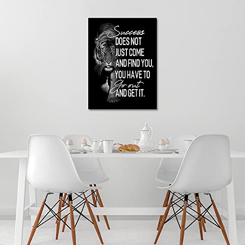 tigeridge Inspirational Wall Art for Bedroom Living Room Success Does Not Just Come Black and White Motivational Canvas Picture Tiger Words Art Quote Sign Home Office Wall Decor Framed Ready to Hang 12" x 16" - Image 2