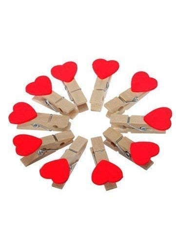53 Arts 53ARTS 10 Pcs Cute Mini Red Heart Wooden Clip for Photo Hanging and Wall Decoration  - Image 1