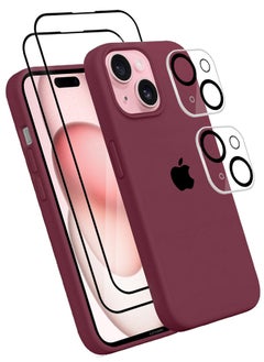 CATANES 5 Packs For iPhone 15 Plus Case 2 Screen Protectors and 2 Camera Lens Protectors Upgrade Defender Silicone Cover Shockproof Anti-Scratch Protective Phone Case Dark Red  - Image 2