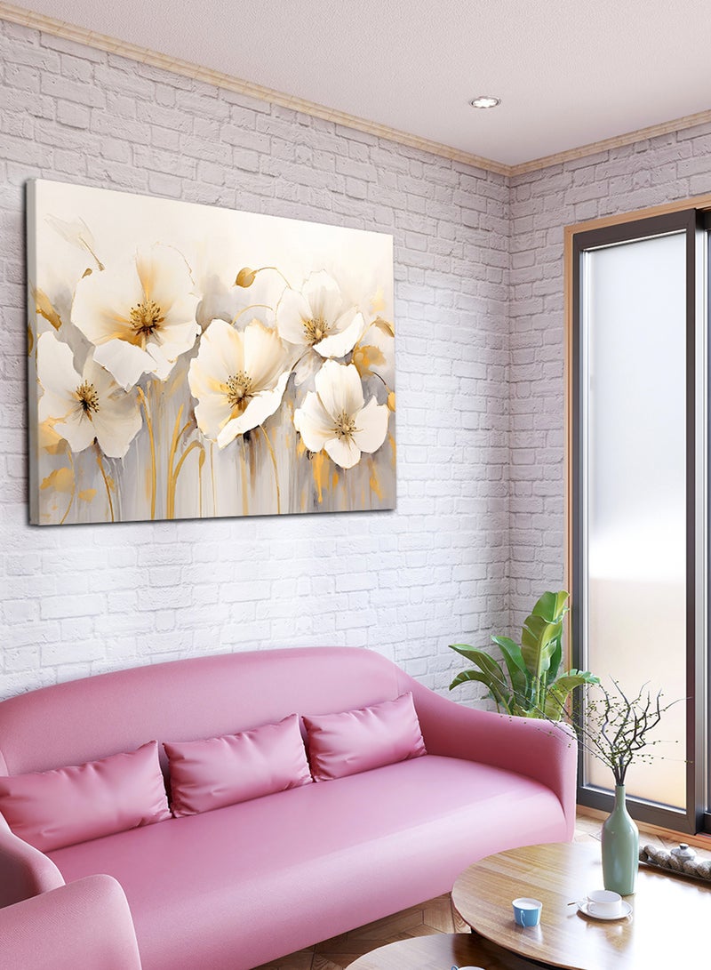 لوحة كانفاس على إطار خشبي بتصميم فن تجريدي لزهور الليلى الذهبية - Image 2