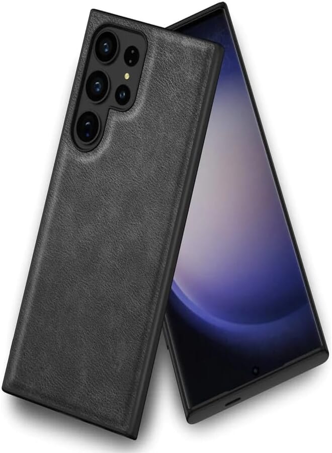 Next Store Premium Leather Case Compatible with Samsung Galaxy S22 Ultra - PU Leather, Shockproof, Scratch Resistant, Soft Edge Cover. (Black)