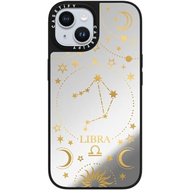 Casetify Mirror iPhone 15 Case 【Reflective / 4.9ft Drop Protection/Compatible with Magsafe】 - Zodiac Star Sign : Libra - Silver on Black - Image 4