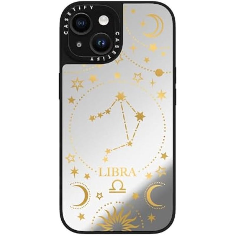 Casetify Mirror iPhone 15 Case 【Reflective / 4.9ft Drop Protection/Compatible with Magsafe】 - Zodiac Star Sign : Libra - Silver on Black - Image 5