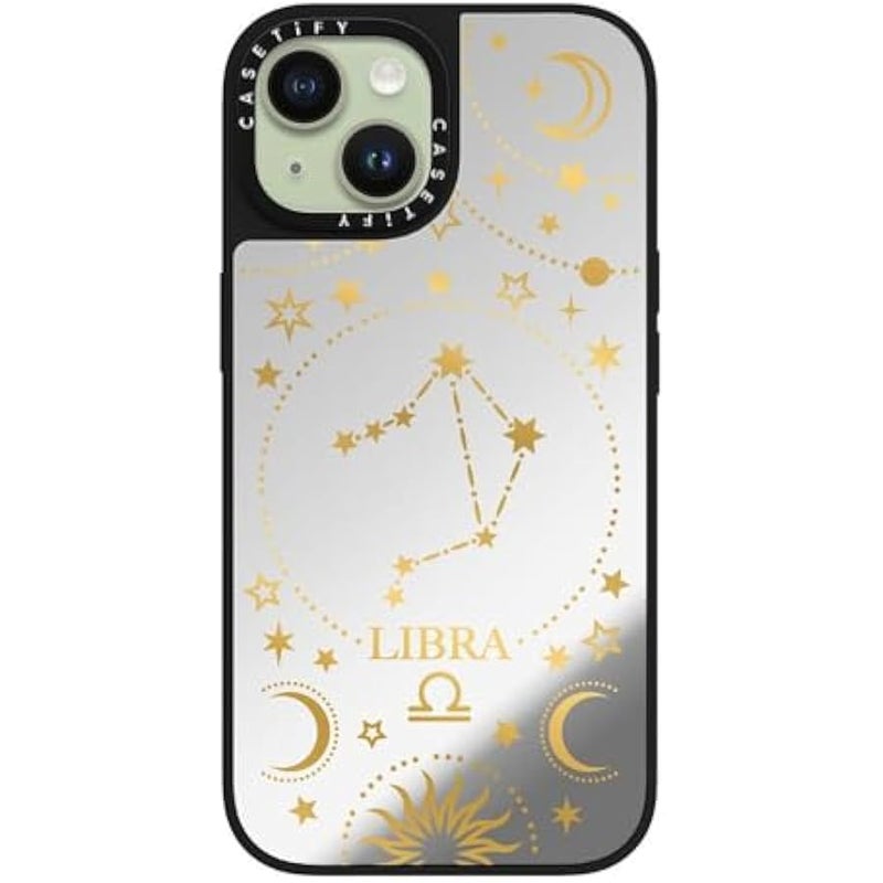 Casetify Mirror iPhone 15 Case 【Reflective / 4.9ft Drop Protection/Compatible with Magsafe】 - Zodiac Star Sign : Libra - Silver on Black - Image 3