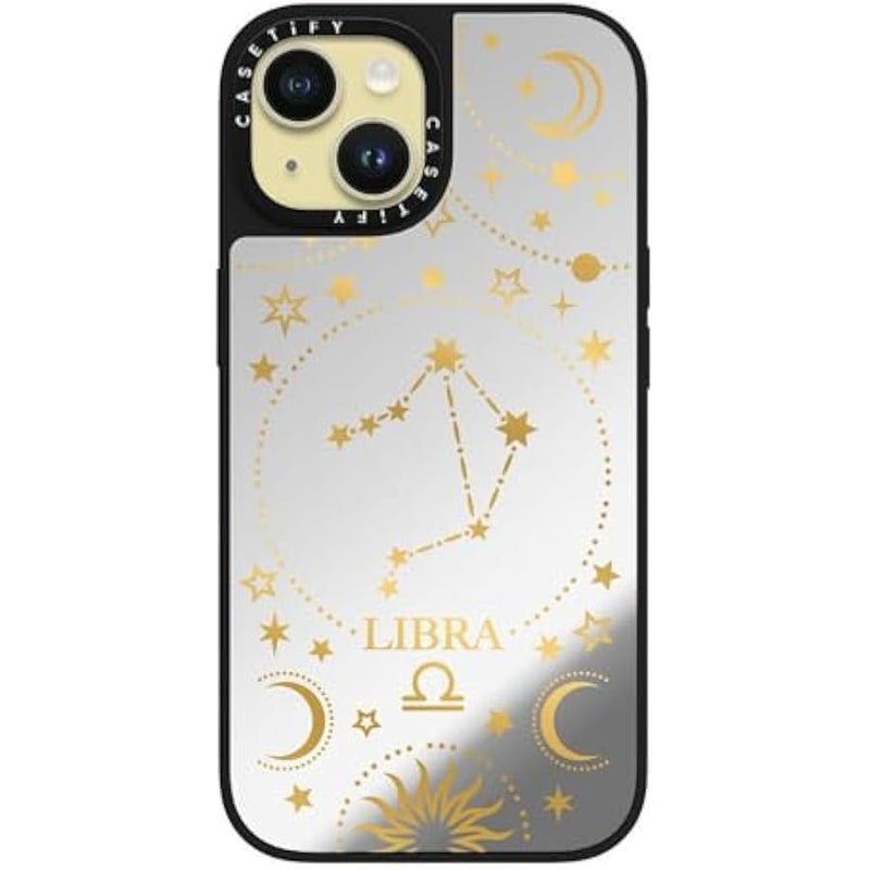 Casetify Mirror iPhone 15 Case 【Reflective / 4.9ft Drop Protection/Compatible with Magsafe】 - Zodiac Star Sign : Libra - Silver on Black - Image 2