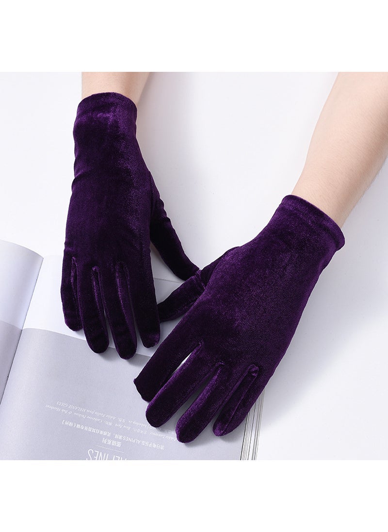 Generic Solid Color Golden Velvet Knitted Gloves for Womens Warm and Velvet-Lined Work Thickened Elastic Five-Finger Full-Finger Students in Autumn and Winter Purple 