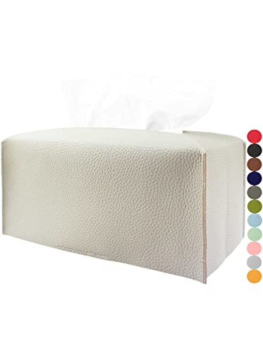 Large Rectangle Tissue Box Cover  Plus Size Tissue Box Holder Long with Bottom Belt JESMINI Light Gray Faux Leather Rectangular Tissue Holder for BathroomCarOffice Decor