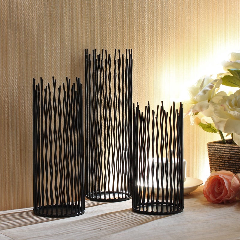 Set of 3 Metal Iron Candle Holder Black Candlestick Modern Table Centerpiece for Indoor Outdoor Decor Dining Room Home Decoration