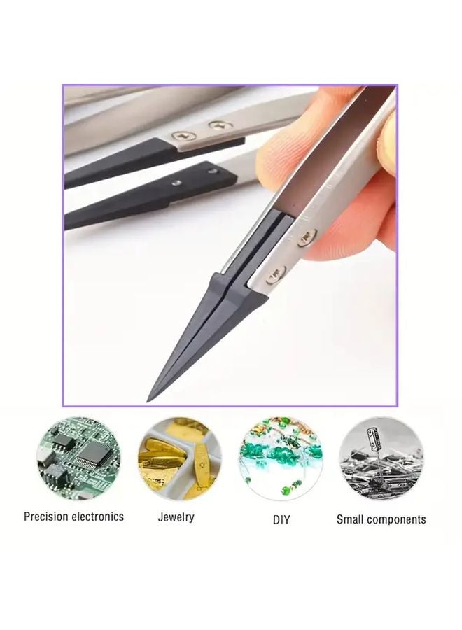 ملاقط بلاستيكية مضادة للكهرباء الساكنة PPS مع أطراف من الفولاذ المقاوم للصدأ مجموعة إلكترونيات دقيقة بأطراف قابلة للاستبدال - Image 2