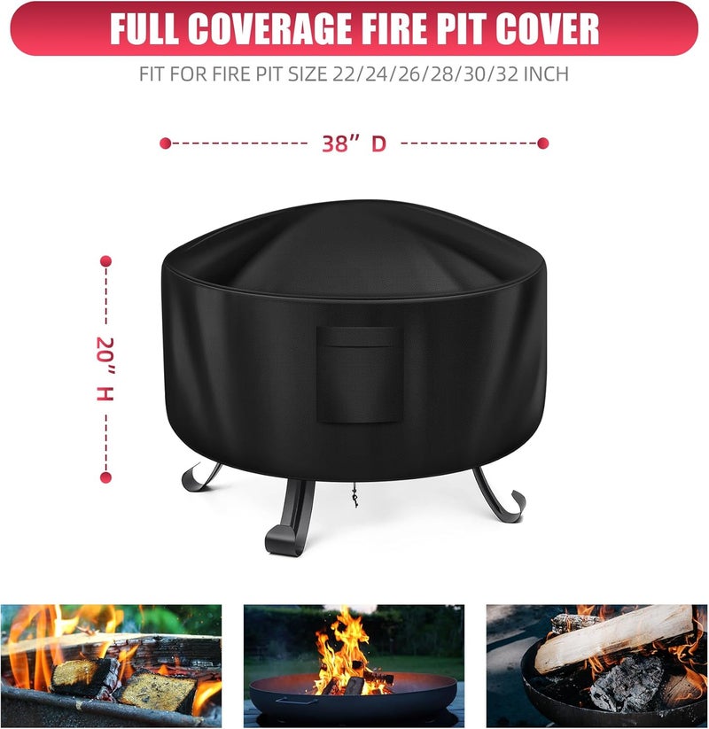WLEAFJ Fire Pit Cover Round for Fire Pit 38 Inch, Heavy Duty Oxford Fabric Firepit Cover Round, Full Coverage Patio Outdoor Fireplace Cover, Waterproof Fire Bowl Cover - Image 2