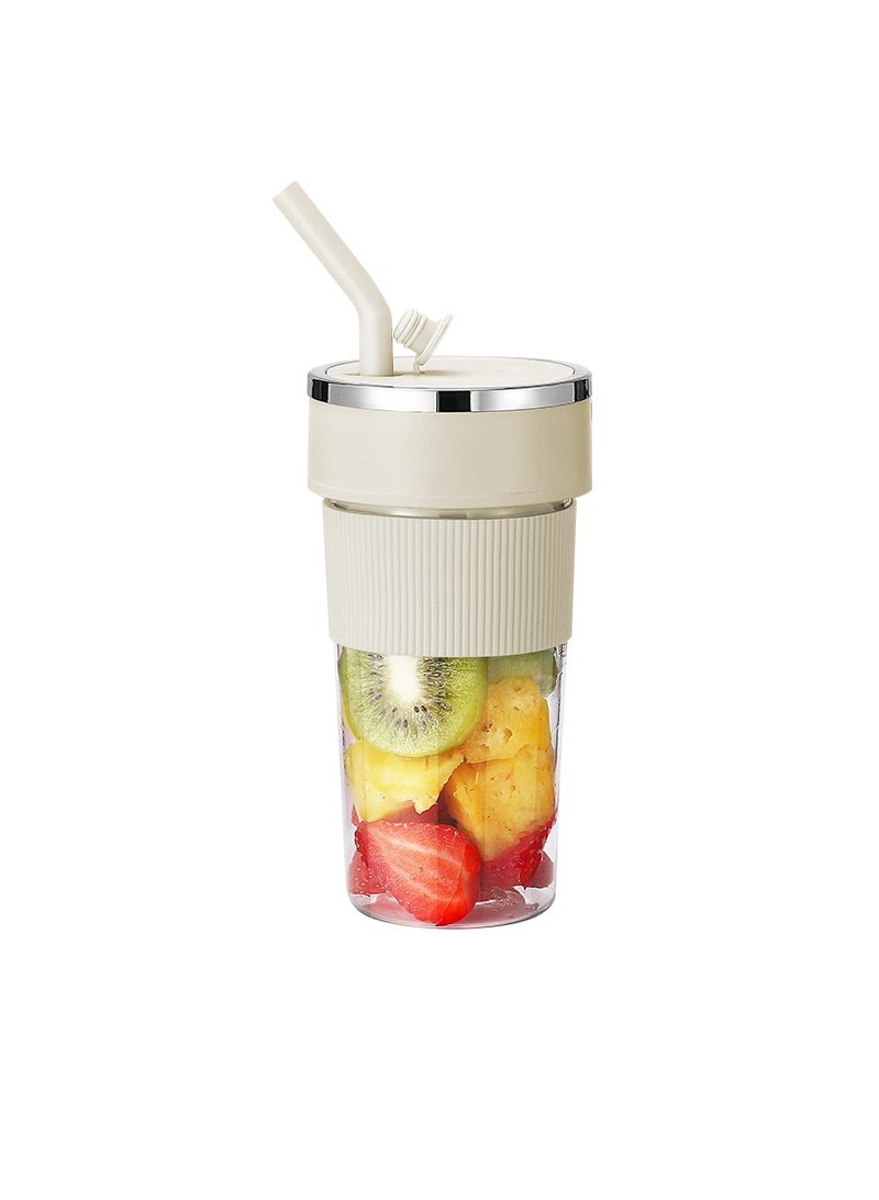 Portable Wireless Juicer Cup, 6 Stainless Steel Blades, with Straw for Direct Drinking, USB Rechargeable Dual Speed, Ice Crushing, Multi-functional Electric Blender for Home, Office, Travel, 350ML Large Capacity Creative Gift(K1-White)  - Image 1
