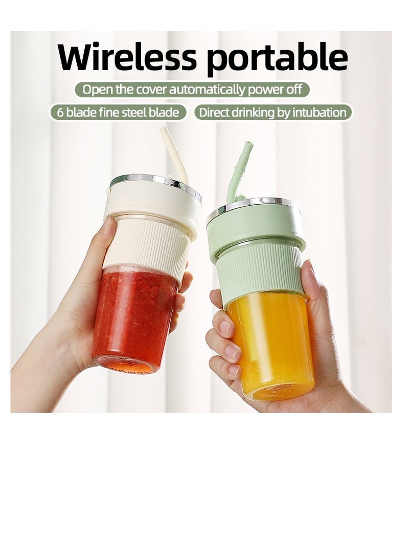 Portable Wireless Juicer Cup, 6 Stainless Steel Blades, with Straw for Direct Drinking, USB Rechargeable Dual Speed, Ice Crushing, Multi-functional Electric Blender for Home, Office, Travel, 350ML Large Capacity Creative Gift(K1-White)  - Image 5