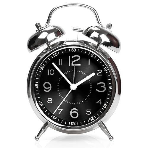 AYRELY Super Loud Alarm Clock for Heavy Sleepers Adults,Twin Bell Retro 4 Inch Silent Non-Ticking Quartz with Backlight, Metal dial, Alarm Clocks for Bedrooms Bedside (Black) - Image 3