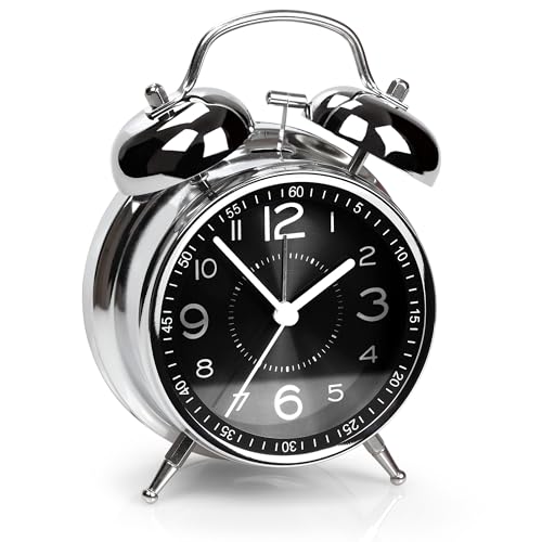 AYRELY Super Loud Alarm Clock for Heavy Sleepers Adults,Twin Bell Retro 4 Inch Silent Non-Ticking Quartz with Backlight, Metal dial, Alarm Clocks for Bedrooms Bedside (Black) - Image 1