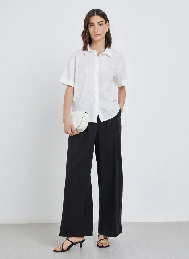 تايك تو Take Two Women White Textured Short Sleeve Regular Fit Shirt