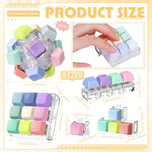 Halloscume 5 Pcs Keyboard Adult Fidget Clicker in 5 Styles Keyboard Fidget Keychain Cube Mechanical Key Button Clicker Stress Relief Gift for Office Home Pass TimeMacaron Colors - Image 5