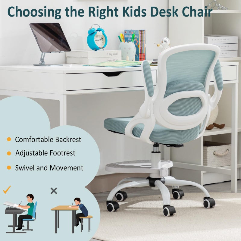 MINPINSER Kids Desk Chair,Ergonomic Study Chair with Adjustable Height,Swivel Mesh Desk Chair with Wheels,Home Office Chair for Children in Home Bedroom Blue - Image 4
