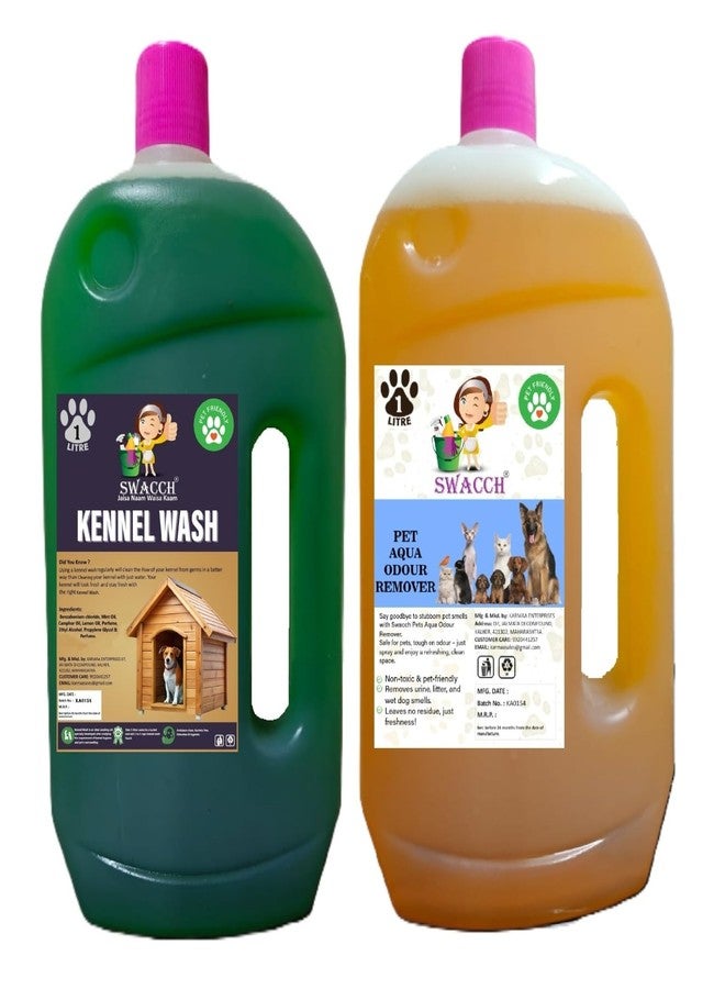 swacch Kennel Wash + Pet Aqua Odour Remover 1 Litre Combo Pack of 2 Mogra & Orange I Floor Cleaner Liquid I Economical Pack I Dog and Cat Friendly - Image 1