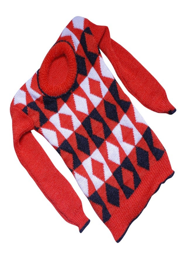 Honbon Woolen Sweater Geometric Print Full Sleeve Sweatshirt Hoodie Winter Clothing for Baby Girls Boys 1pcs Red - Image 1