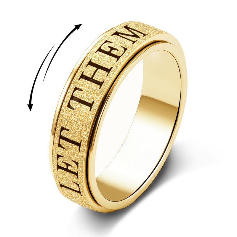 OreilleStar Fidget Toys Adults Anxiety Ring for Women Fidget Spinner Cute Let Them Symbol Thumb Ring Stainless Steel Gold Silver Black Size 5 6 7 8 9 10 GoldLET Them 10 - Image 2