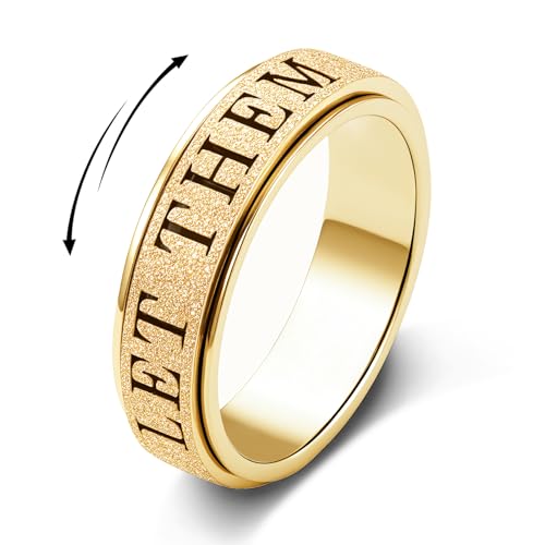 OreilleStar Fidget Toys Adults Anxiety Ring for Women Fidget Spinner Cute Let Them Symbol Thumb Ring Stainless Steel Gold Silver Black Size 5 6 7 8 9 10 GoldLET Them 10 - Image 1