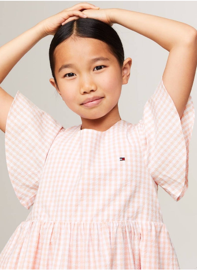 TOMMY HILFIGER Girls' Gingham Check Dress And Scrunchie Set -  Pure cotton, Pink  - Image 5