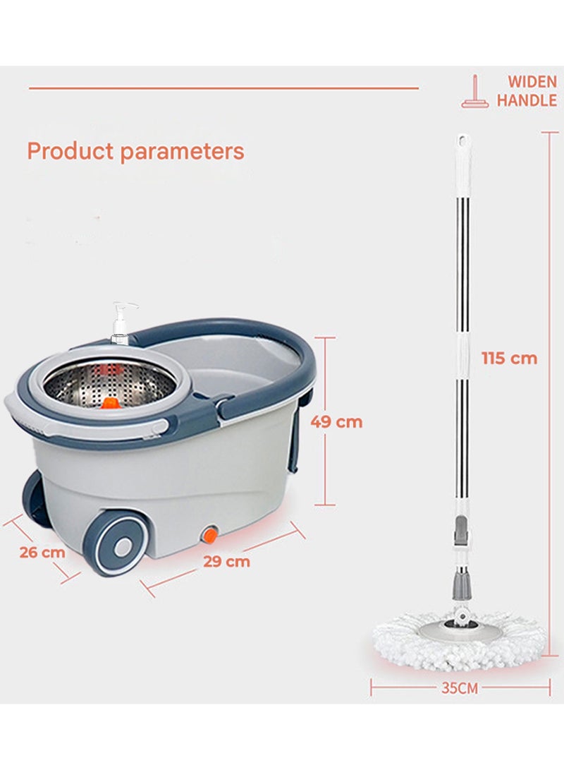 Eworld Spin Mop and Bucket Set with Detachable Spinning Bucket, Wheels, Stainless Steel Telescopic Handle, Reusable Microfiber Mop Heads & 7Pcs Cleaning Brushes, 6L Bucket for Effortless and Deep Floor Cleaning on All Surfaces - Image 2