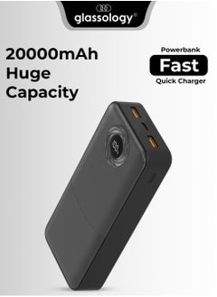 glassology 20000mAh Power Bank, PD20W + QC 22.5W Fast Charging, Polymer Battery, 2 USB Output Ports, Digital Display Power, Strong LCD Light, Compatible with iPhone, Samsung Galaxy, Apple Watch, AirPods, iPad Black  - Image 1