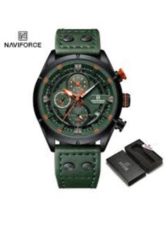 Elegant Green Chronograph Watch for Men with Stainless Steel Case Water Resistant Premium Leather Strap Precision Quartz Movement Stylish Design for Business Casual and Outdoor Wear