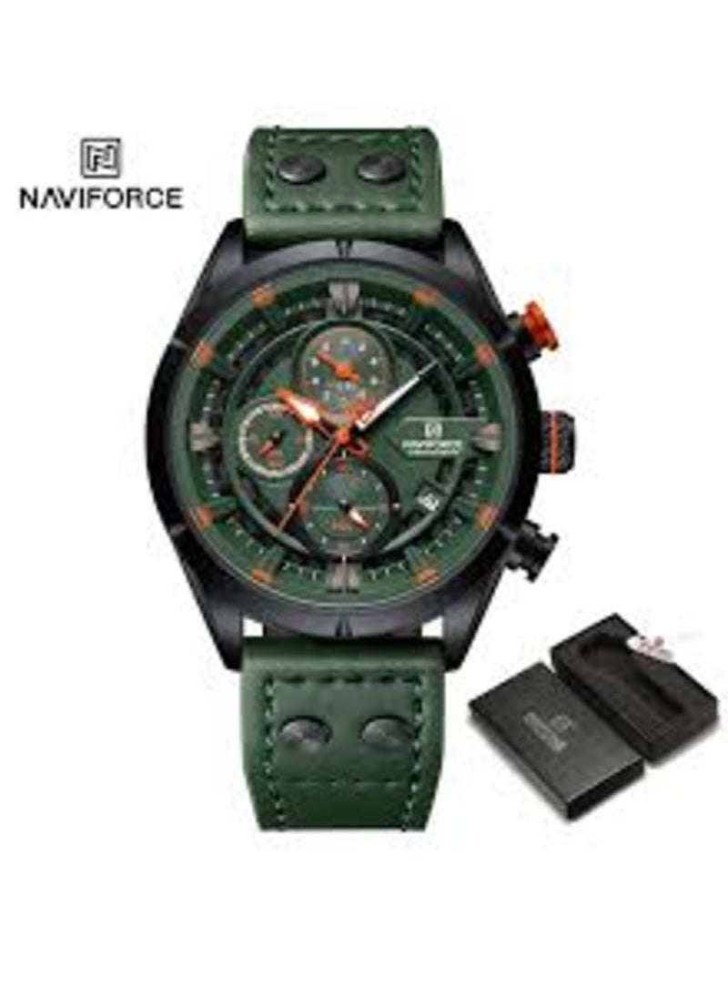NAVIFORCE - Elegant Green Chronograph Watch for Men with Stainless Steel Case Water Resistant Premium Leather Strap Precision Quartz Movement Stylish Design for Business Casual and Outdoor Wear - Image 1