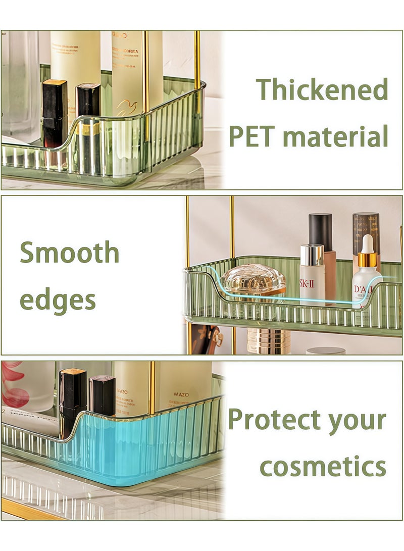 Bathroom Organizer Countertop, Makeup Storage, Skincare Cosmetic Tray Shelf, Perfume Holder Rack for Vanity Counter, Large Capacity, Easy to Install, Clean, 2 Tiers, Green - Image 4