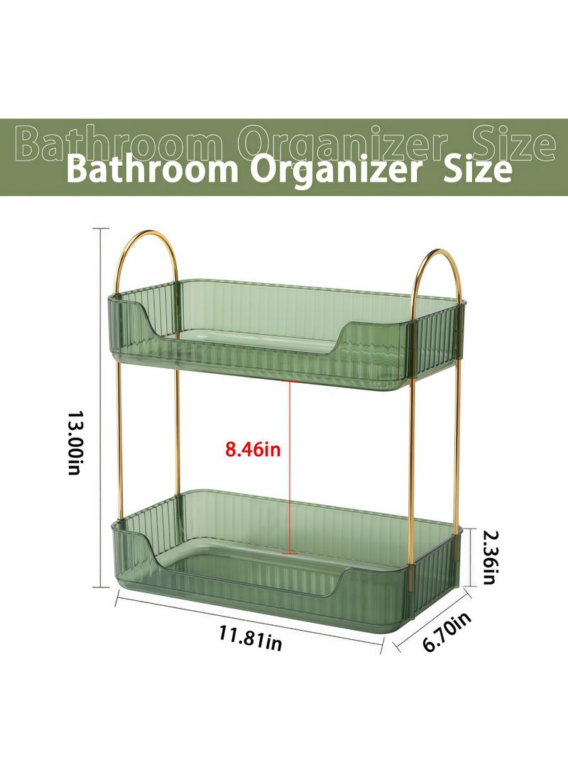 Bathroom Organizer Countertop, Makeup Storage, Skincare Cosmetic Tray Shelf, Perfume Holder Rack for Vanity Counter, Large Capacity, Easy to Install, Clean, 2 Tiers, Green - Image 3